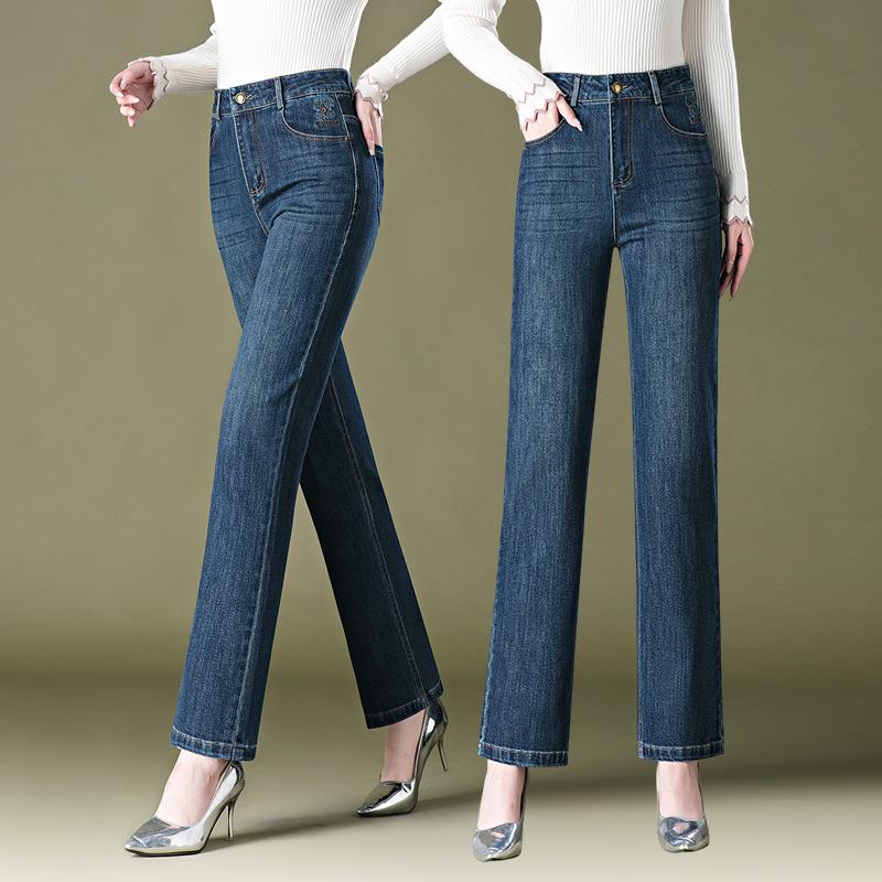 1095 Embroidered Straight-Leg Mom Jeans for Middle-Aged Women - Wide-Leg, Loose Fit, Perfect for Autumn
