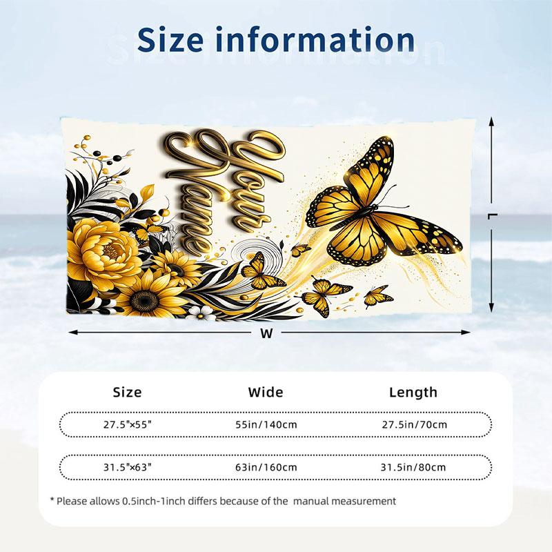 Butterfly Theme Beach Towel Personalized Custom Name & Text Soft Quick Dry Beach Towel for Swimming Travel
