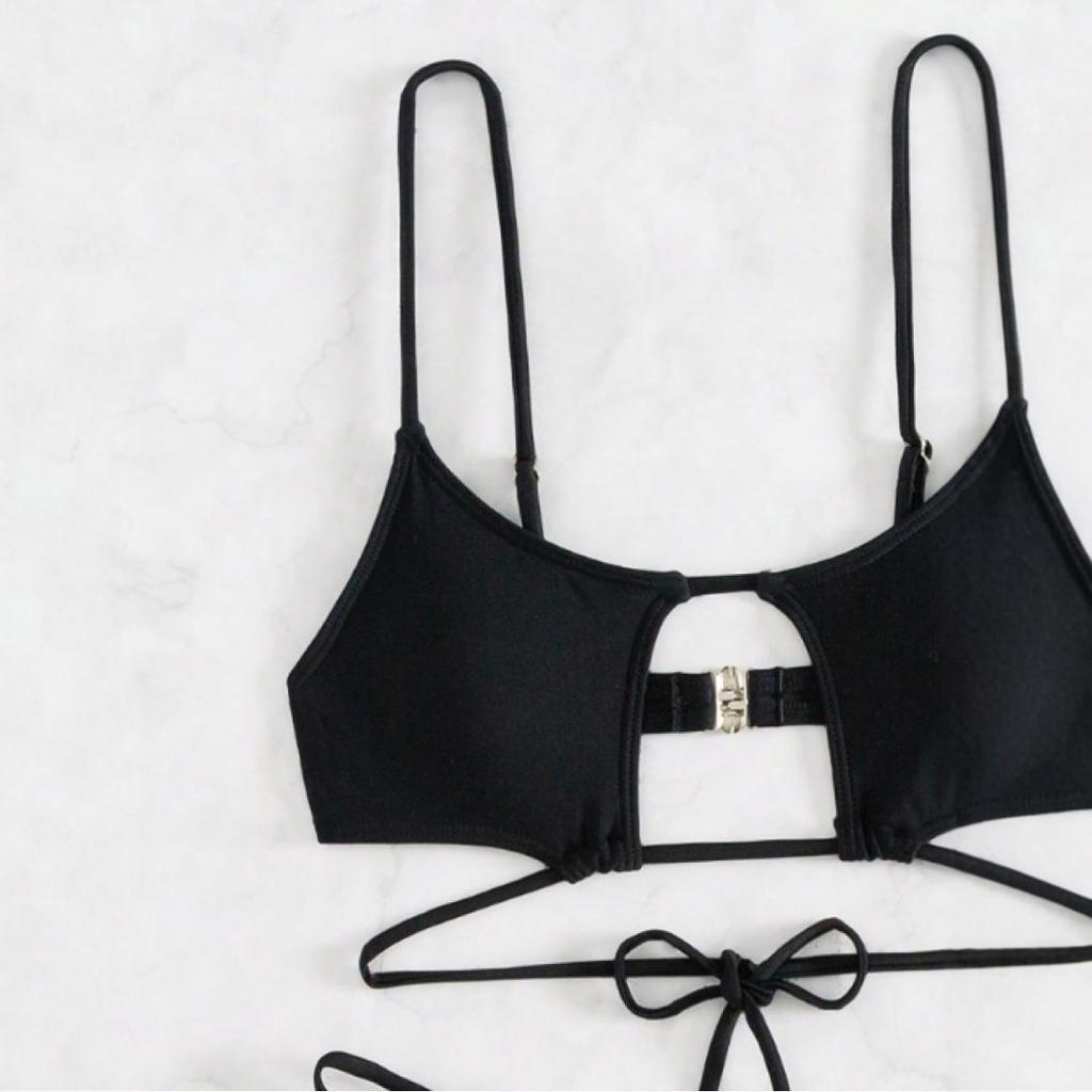 Set Bikini Nero Senza Schiena Stile Europeo e Americano - Costume da Bagno Sexy a Tre Pezzi