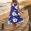 Ärmelloses Midi-Kleid mit Blumenprint für Damen, lässig, Rundhalsausschnitt, unregelmäßiger Saum, Sommer-Strandkleid, leicht, lockere Passform