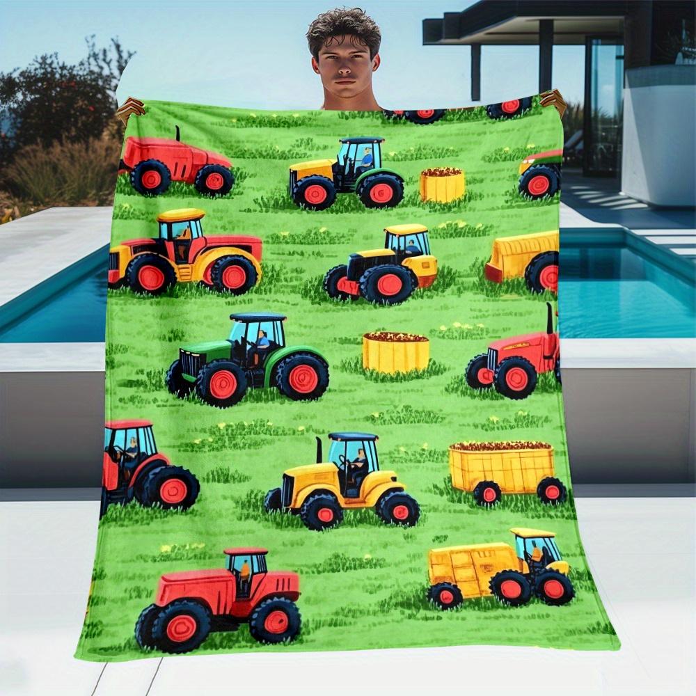 1pc Tractor Farm Vehicles Green Field Flannel Blanket Kids Agricultural Theme Soft Throw For Boys Playroom Decor Gift