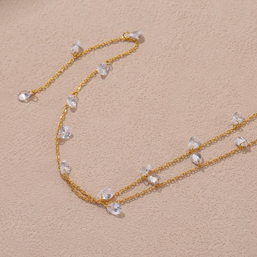 Ethereal Seaside Zirconia Water Drop Charms on Delicate Gold Chain – Light Luxury Stainless Steel