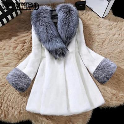 Abrigos de piel sintética cálidos de invierno para mujer Abrigos largos de vellón grueso para mujer Abrigos cálidos para exteriores con cuello de piel