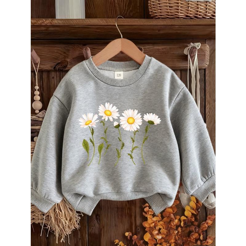 Kids Sweatshirt Daisy Print Sweatshirt - Long Sleeve Round Neck Winter , Casual & Playwear, Soft (Hand Wash) - Autumn Clothing