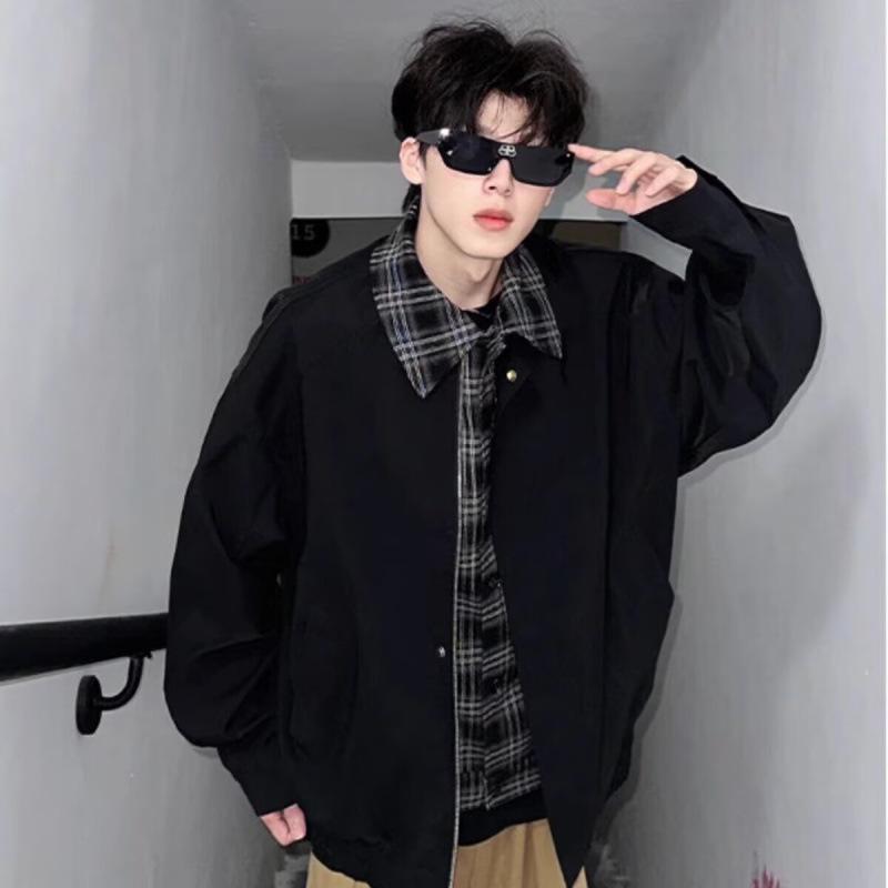 Men's Retro Lapel Two-Piece Look Jacket - Autumn/Winter Trendy Casual Loose Baseball Style