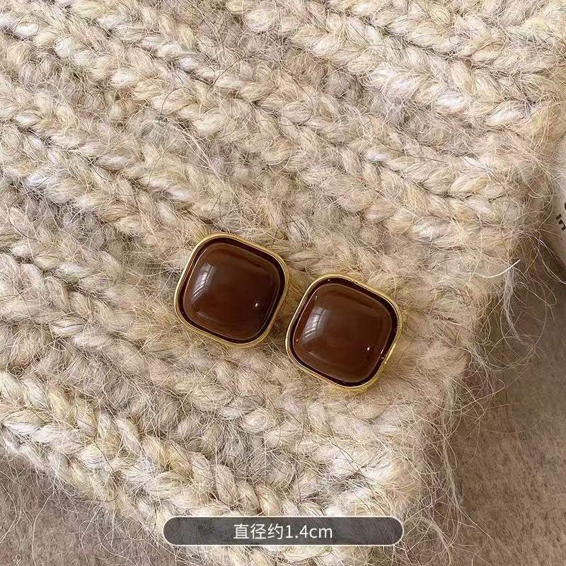 Vintage Coffee Enamel Earrings for Women Simple Exquisite Square Geometric Pattern New Style Jewelry Birthday Party Gifts