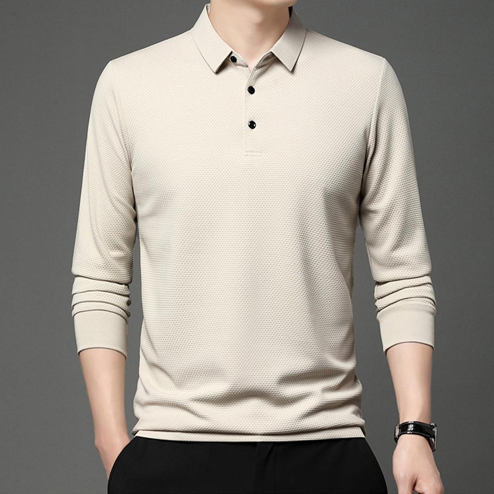 New Autumn Polo T-shirt  Mens Solid Color Waffle Long Sleeve Golf Polo Shirts Quality Ropa Hombre Social Business Polos Men