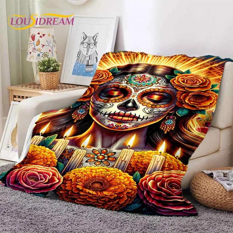 Skull Dead Girl 3D Gothic Horror Female Rose Soft Flannel Blanket,Throw Blanket Comfortable Blanket for Picnic Beds Home Bedroom