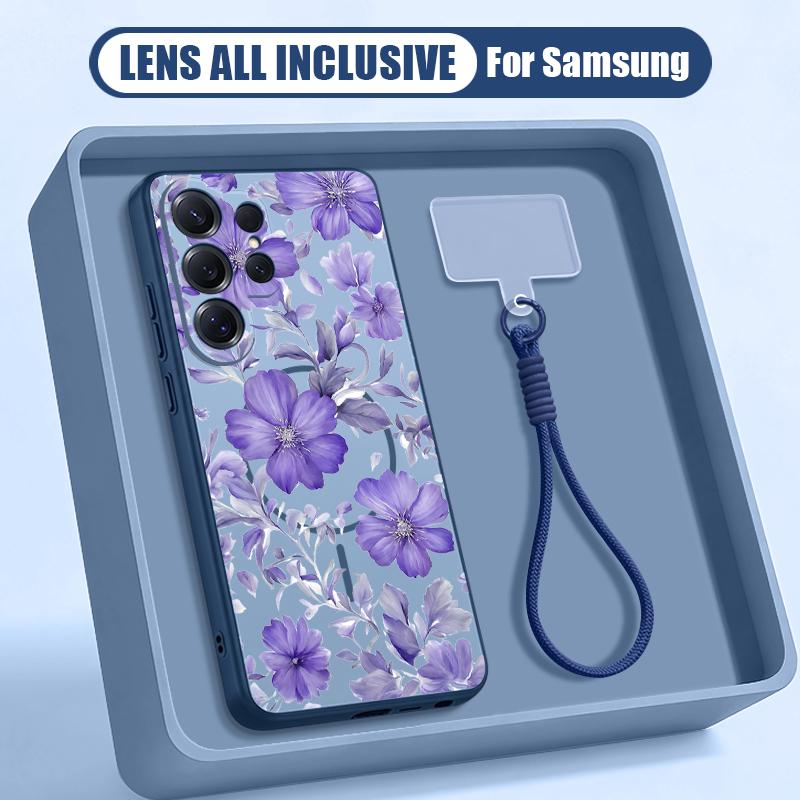 White Flower Pattern Case For Samsung S26 Ultra S25 FE S24 S24 Plus A57 A37 A17 A56 A36 A16 A55 A35 A15 A54 5G Hybrid Magnetic Matte Cover