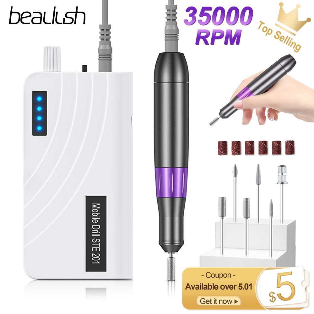 

Beaulush 35000 об/мин, электрическая дрель для ногтей, аккумуляторная электрическая шлифовальная машинка для удаления геля, профессиональная маникюрная машина