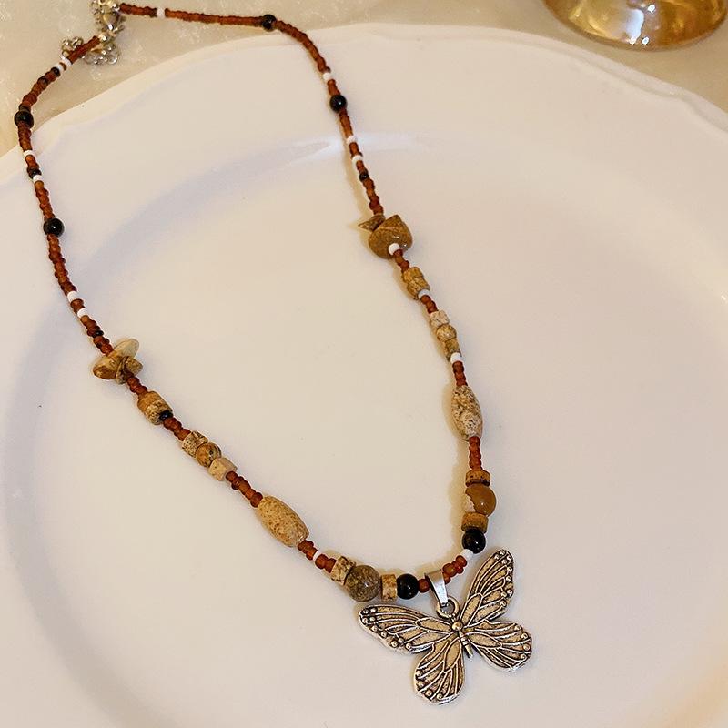 New Chinese Ethnic Style Jade Butterfly Safety Lock Necklace Temperament Collarbone Chain Personalized Design Item Decoration Wholesale