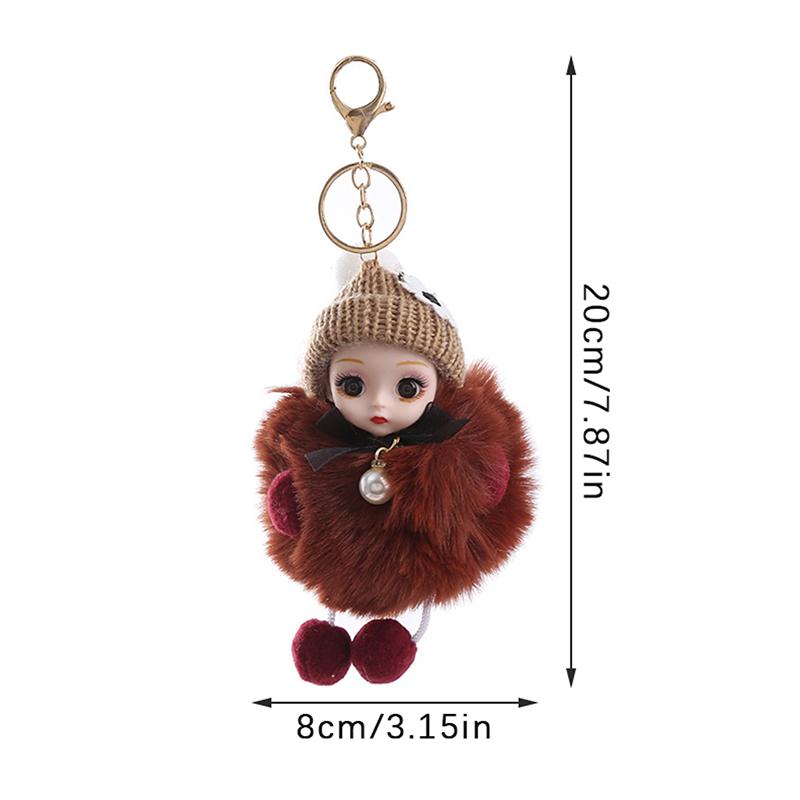 Cute Plush Keychain Imitation Rex Rabbit Fur Ball Keyring Big Eye Doll Pendant  Car Bag Charm
