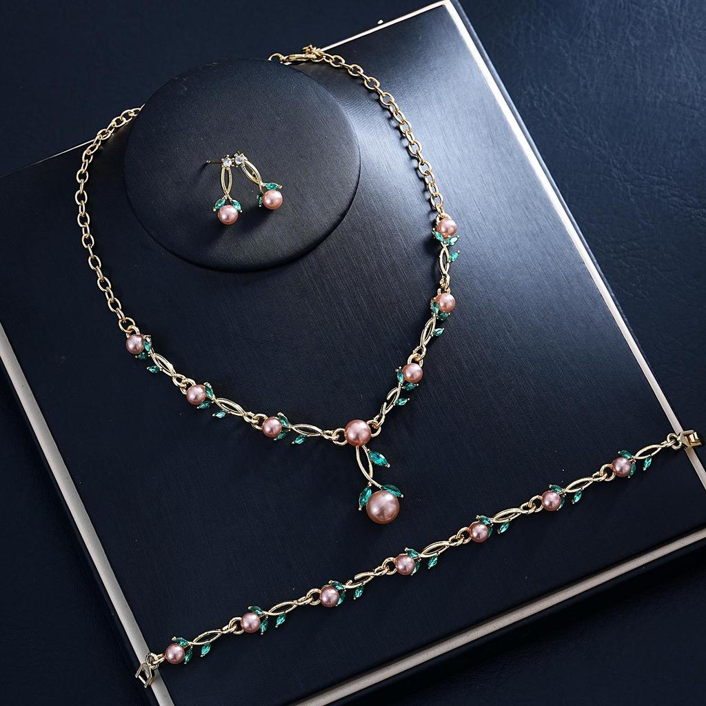 Elegant Pearl Rhinestone Flower Jewelry Set: Necklace, Earrings & Bracelet for Weddings & Banquets