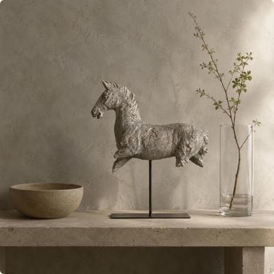 Tabletop Horse Ornament Textured Abstract Sculpture Japanese Rustic