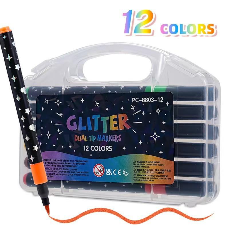 Double-Ended Glitter Marker Pen: Soft-Tip Watercolor Pen for Journaling & Painting, Non-Toxic & Washable, Ideal for Kids