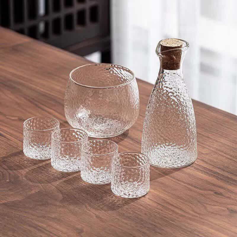 UOSO Hammered Glass Japanese Sake Pot Set