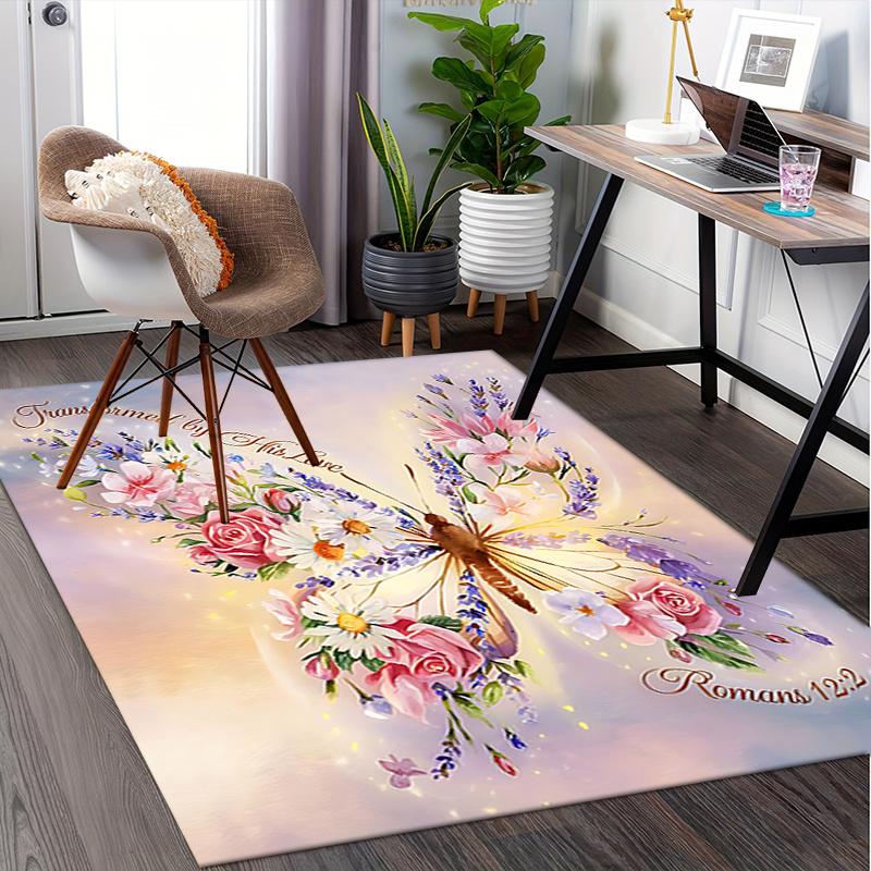 Transformed by His Love butterfly Chair Mat: Office Carpet, Oversized Rug for Home Decor, Sofa Mat, Desk Pad Gift Perfect for Bedroom, Living Room