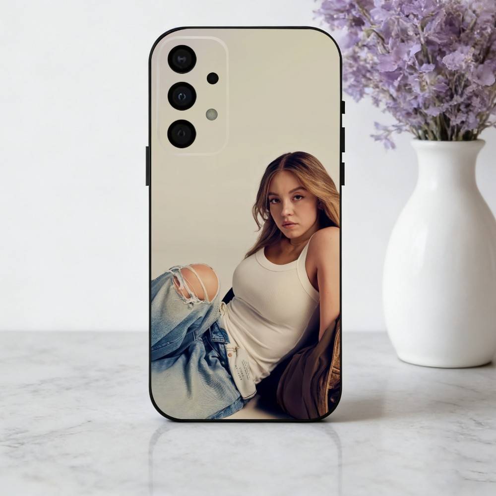Stunning S-Sydney S-Sweeney Attore Custodia per Telefono Per Samsung Galaxy A73,A72,A71,A70,A53,A52,A51,Cover Nera in Morbido Silicone