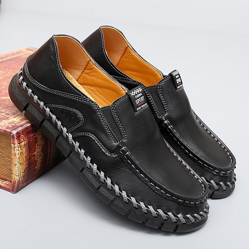 Handmade Leather Men Casual Shoes Luxury Designer Soft Men's Loafers Non-slip Brown Slip On Flats Man Moccasins Large Size 38-47