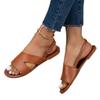 Flat-soled Sandals Women's Summer Solid Color Round Head One-word Buckle Outer Wear Casual Women's Shoes