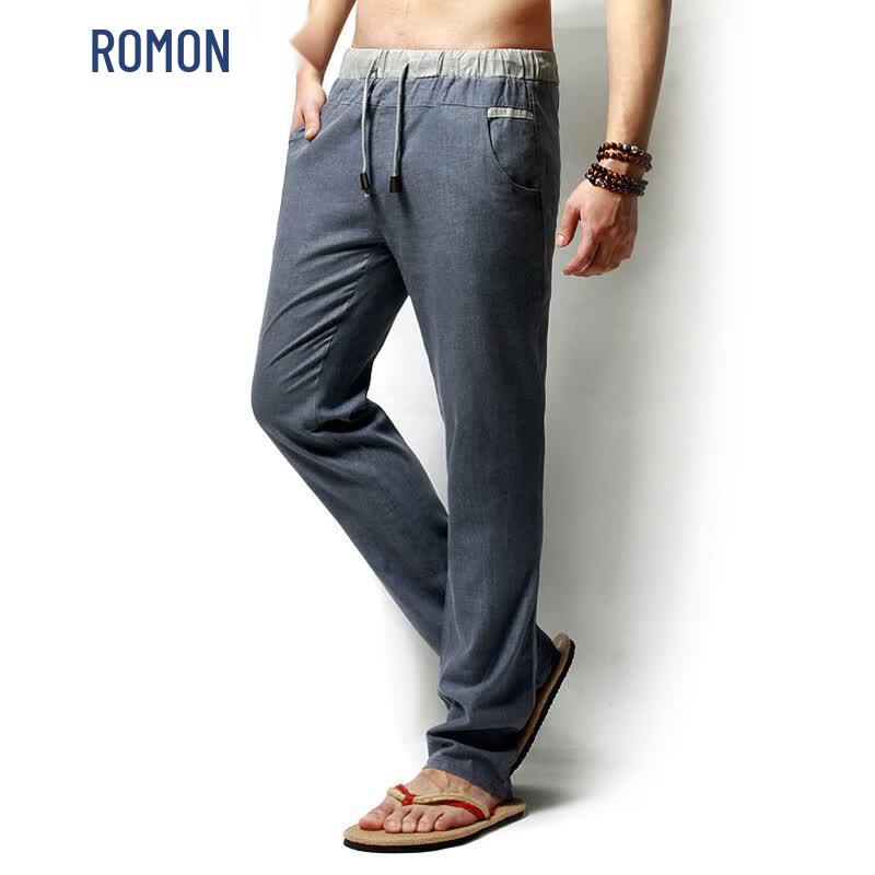 ROMON Men s Loose Fit Chinese Style Linen Blend Casual Pants 2XL