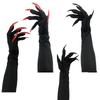 Halloween 40cm Guanti Artigli Spaventosi Unghie Lunghe Accessorio Costume Cosplay 1 Paio Strega Vampiro Demone Mani Elastiche Artiglio Rosso Nero