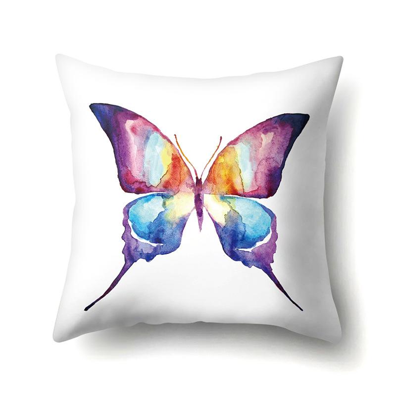 Polyester Pillowcase Peach Leather Velvet Decoration Printed Butterfly Pillowcase Waist Cushion Cover Car Cushion Head Cushion Cover