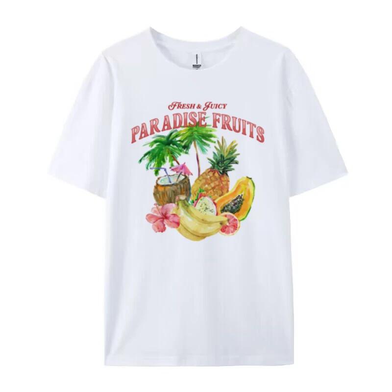 Retro Style Tropical Fruit Graphic Tees Cute Y2k Aesthetic Beach TShirt Papaya Coconut T Shirt Women Loose Summer Vacation Top S