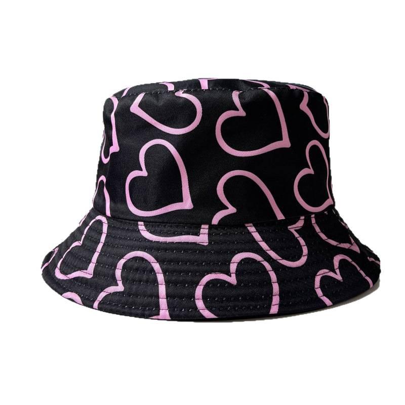 Double-sided Love Printed Bucket Hat Versatile Outdoor Sunshade Sun Hat Showing Washbasin Hat