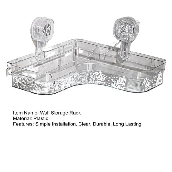 No-Drill Clear Wall Caddy Storage Rack with Suction Cup Triangular Compartments Strong Load-bearing Easy To Install Bathroom Corner Storage Shelf