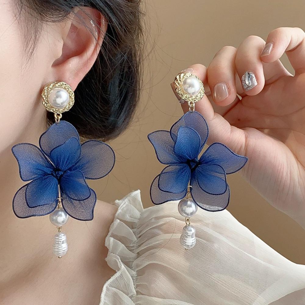 Sweet Mesh Flower Dangle Earrings Exaggerated Petals Stud Earrings Romantic Beach Earrings  Gifts