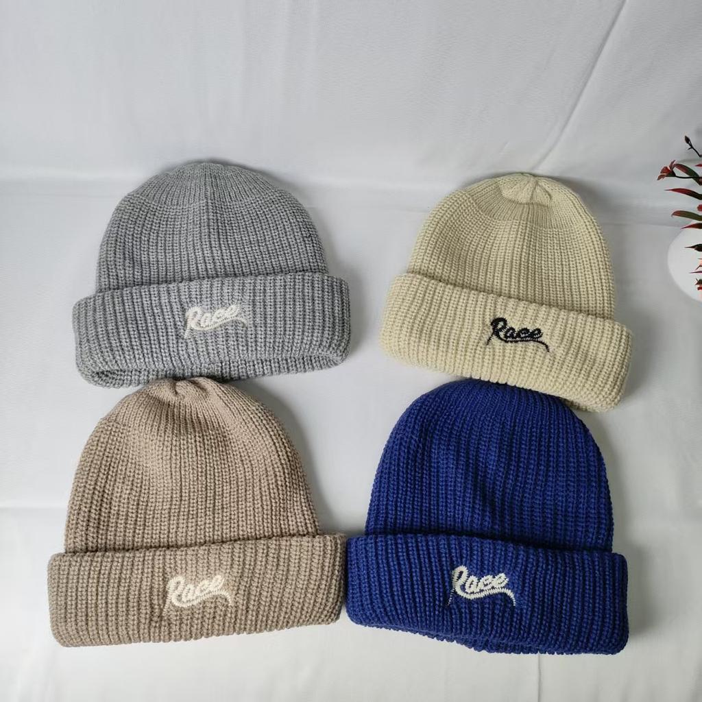 American casual embroidery letter wool knitted hat for men and women new autumn and winter fashion big head circumference ear protection hat