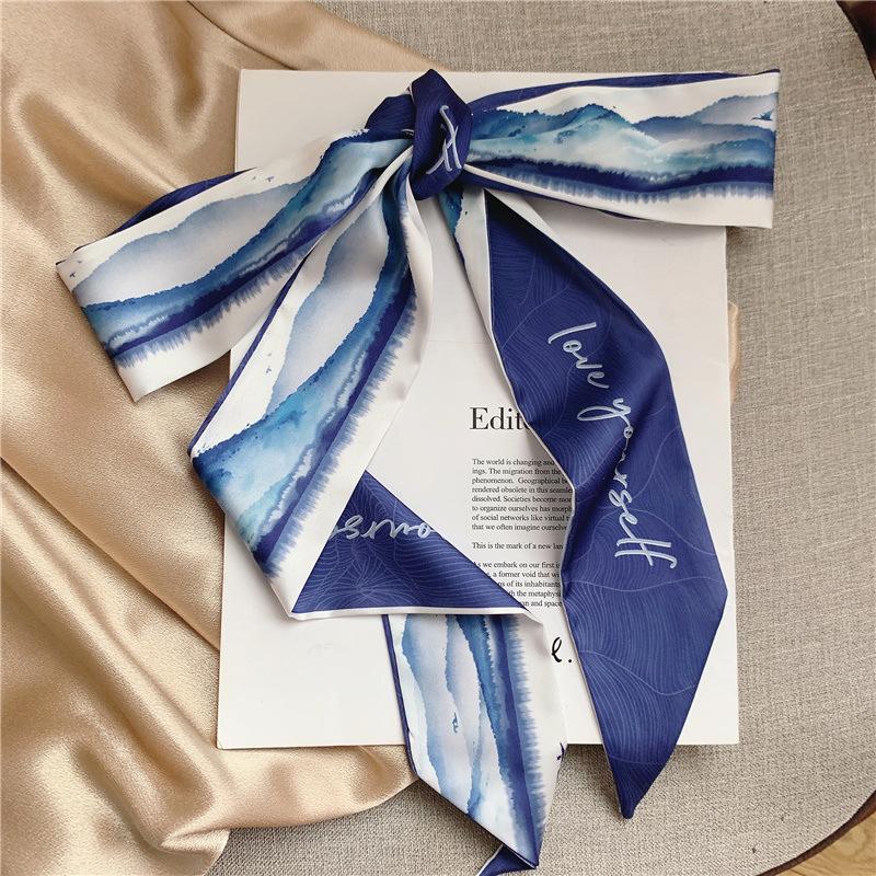 French Bow Tie Painting Silk Scarf Long Ribbon Oil Painting Headscarf Headband Hair Accessories