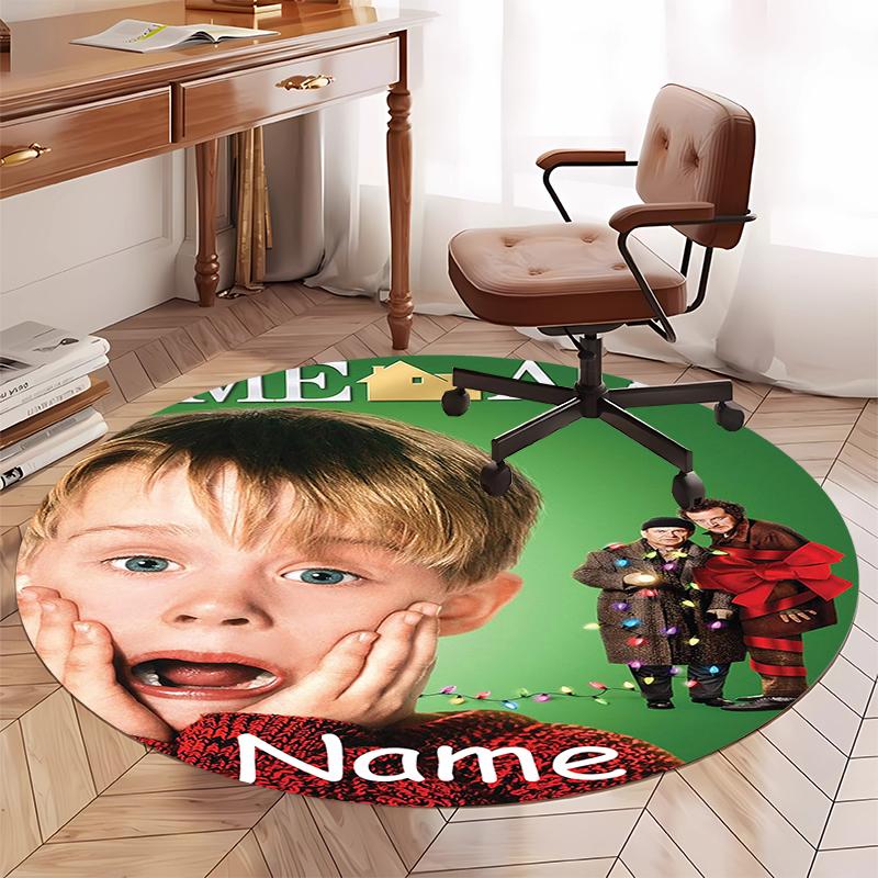 Custom Name Home Alone Printed Round Rug Carpet Chair Rug Area Rug Entryway Doormats,for Office Chair Living Room Bedroom Kitchen Room.