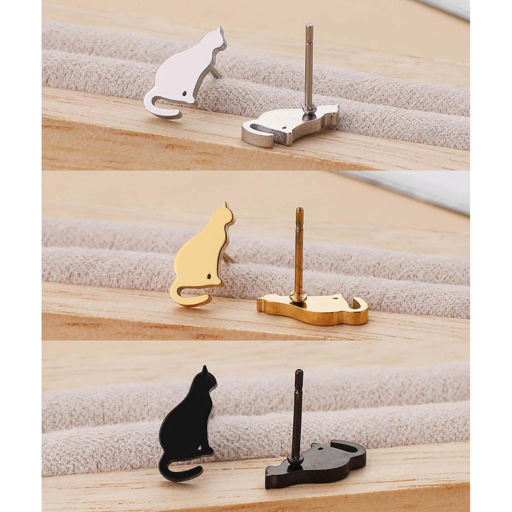 Cute Animal Stud Earrings for Women Girls 3 Pairs Cat Ear Studs Adornment Trendy Ear Hooks Charm Ornament Jewelry Gift