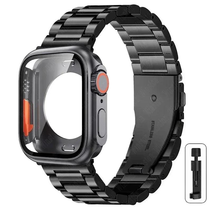 Armband i rostfritt stål + Ultrafodral för Apple Watch-band 10 42 mm 46 mm 44 mm 45 mm 41 mm 40 mm metallarmband för iwatch-serien 9 8 7 6 SE