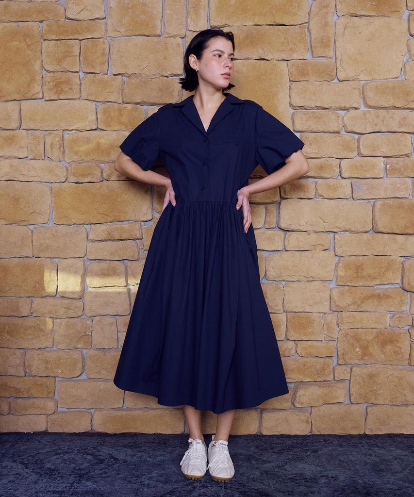 FRITUR Shirring Shirt Dress Navy_F262Op05