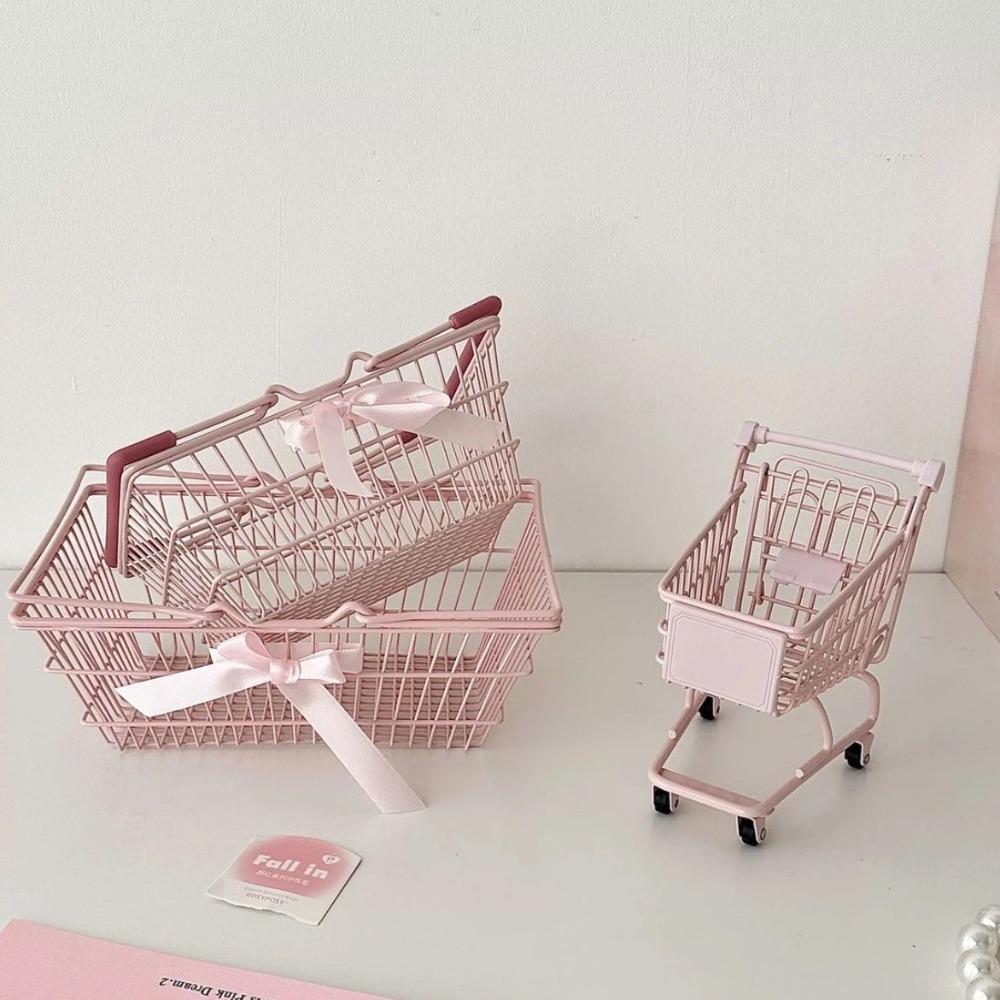 Metal Shopping Cart Storage Model Toy Trolley Container Portable Desktop Stationery Holder  Girls