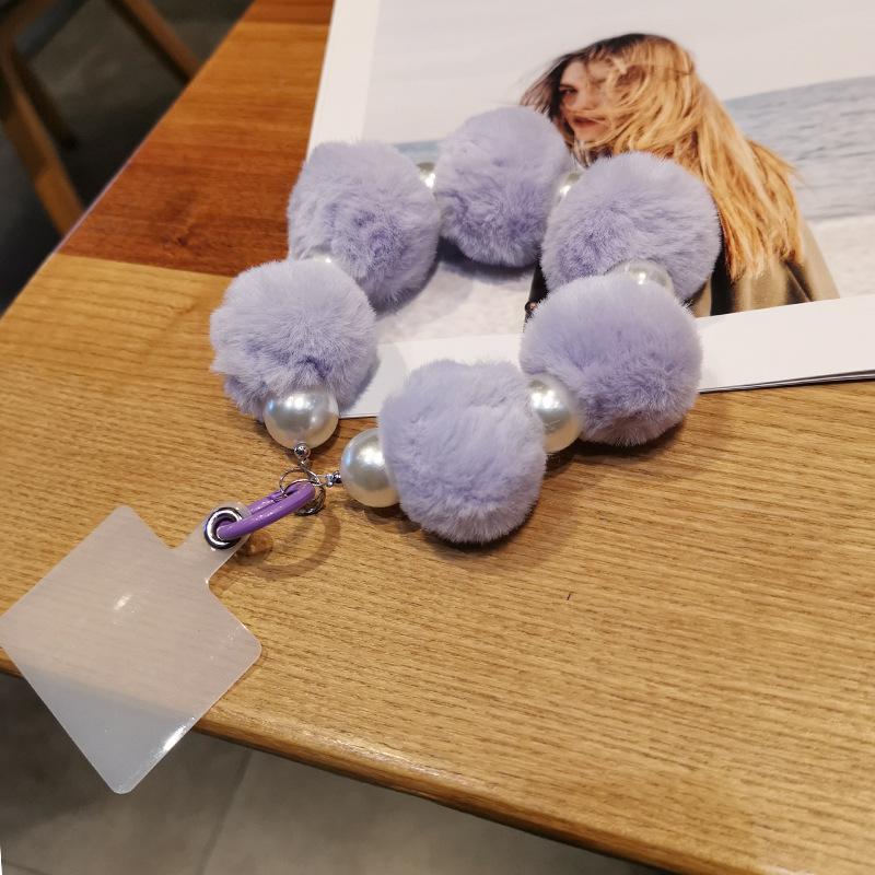 Mobile Phone Lanyard Wrist Hairball Pendant Winter Furry Bracelet Ins Internet Celebrity Same Portable Chain Mobile Phone Case