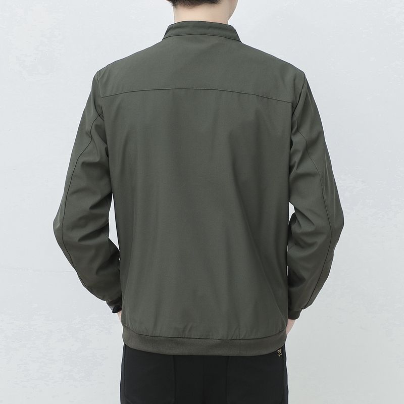 Spring and Autumn Seasons Thin Fashion Standing Collar Casual Loose Simple Solid Color Men's Long Sleeve Workwear Jacket