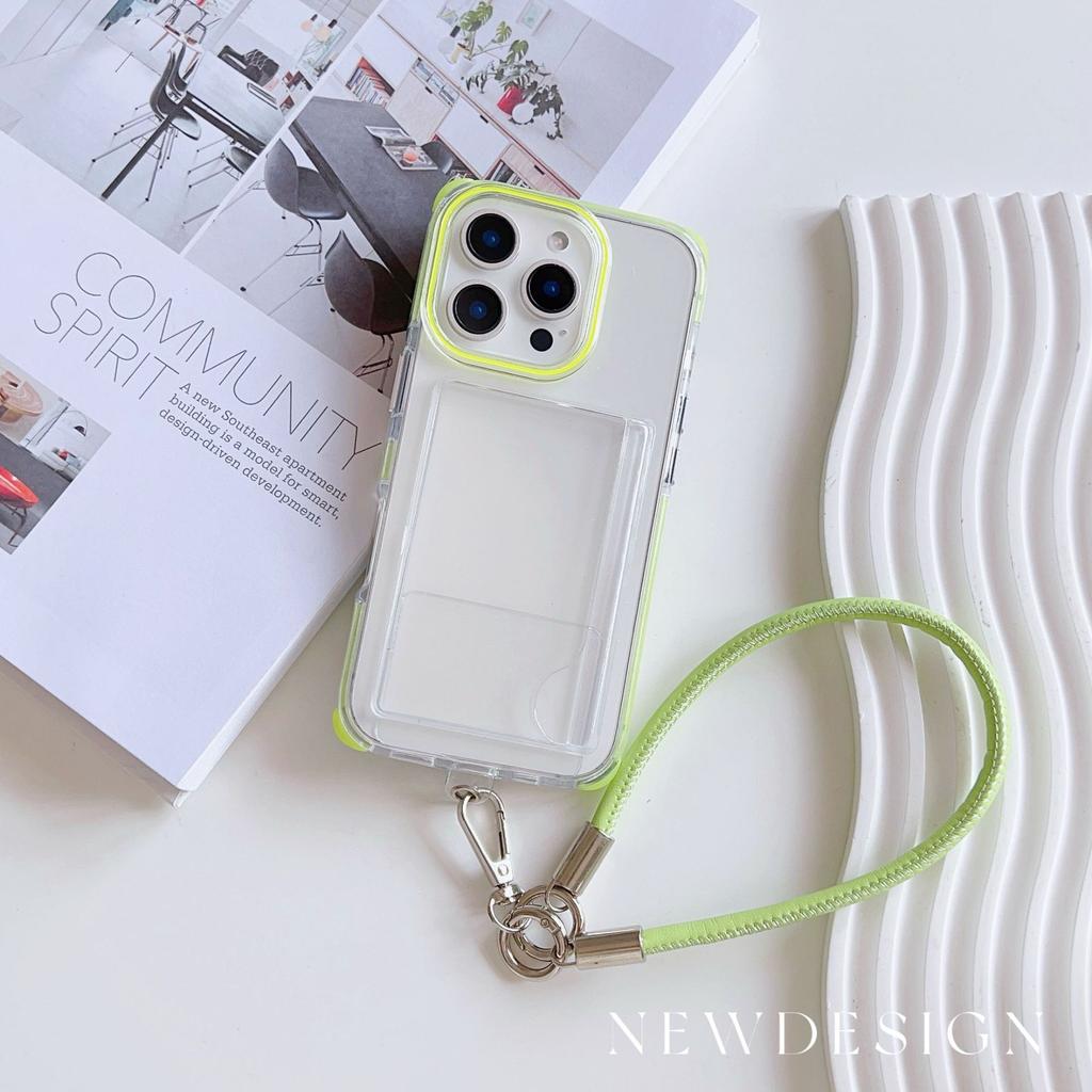 Applicable To Apple 16promax Transparent Card Case IPhone 15 Bracelet Four Corner Anti Fall Card Bag Protection Case
