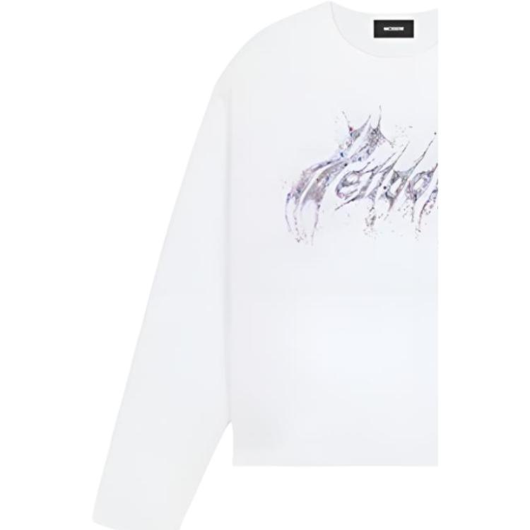 We11done FW26 Gothic Style Rhinestone Logo Long Sleeve T-Shirt Unisex Tops WD-TT2-26-766-U-WH