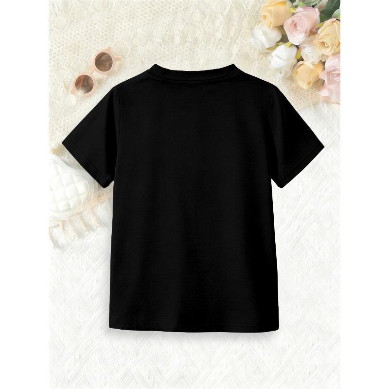 European Sizes Girls' Short-Sleeve Capybara Panda T-Shirt, Kids' Crew Neck Breathable Skin-Friendly Top, Korean Style Ins-Inspired Wrinkle-Resistant