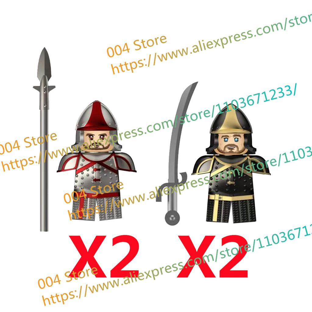 N511U-518U N335-337 Mittelalterliche Burg Ritter Bausteine Figuren Vierseitiger UV-Druck Waffen Zubehör Spielzeug Kindergeschenke F030