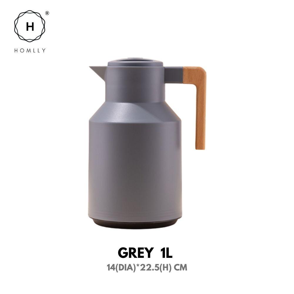 Homlly Rutto Insulated Double Walled Carafe Thermal Flask With Wood Handle (1L)