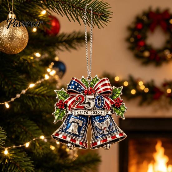 Holiday Souvenirs for Family 250th Anniversary Christmas Ornament, Acrylic Patriotic Hanging Decor Gift Friends with Eagle Santa Liberty Bell,
