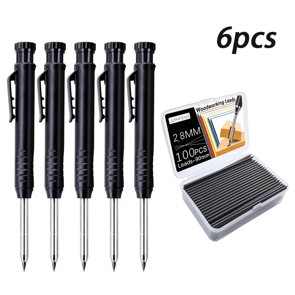Набор из 6 механических столярных разметочных карандашей профессионального качества со 100 стержнями, для разметки и рисования в глубоких отверстиях, Прецизионный инструмент для письма Black Set