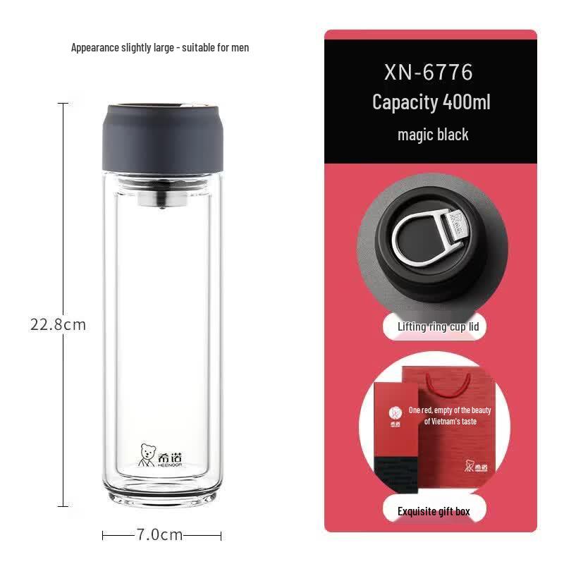 HEENOOR Portable Double-Wall Glass Mug