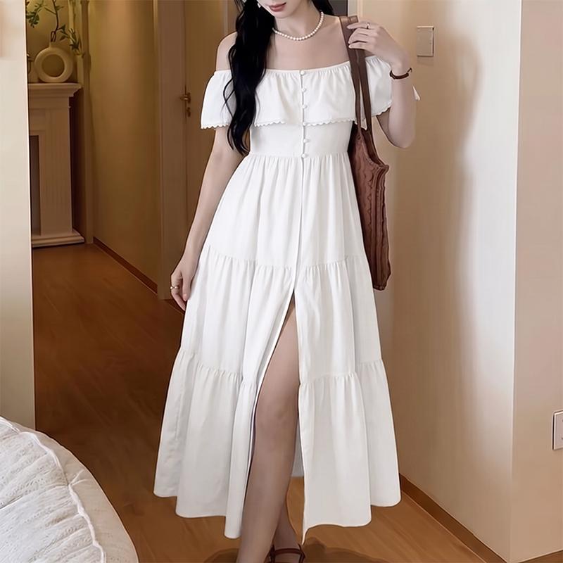 ZANZEA Women Bohemian Off Shoulder Casual Short Sleeve Summer Long Dress M