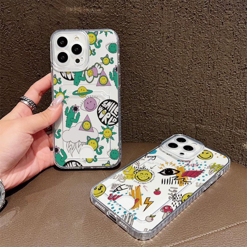 Kartenfach Halter Silikon Brieftasche Tasche Hülle Für Samsung S23 S24 S25 Ultra Redmi Note 12 13 Pro Oppo A38 A58 A78 Vivo Y21 Y22 Hülle Transparentes Handy Bumper